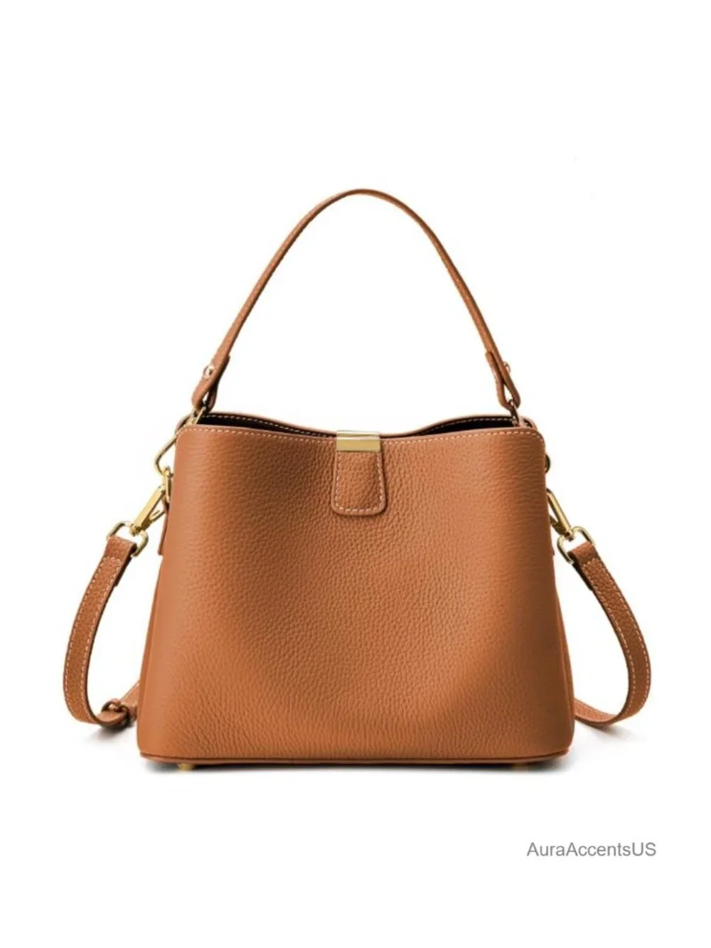 Genuine Leather Bucket Bag Crossbody Top-Handle Purse Adjustable Straps Work
